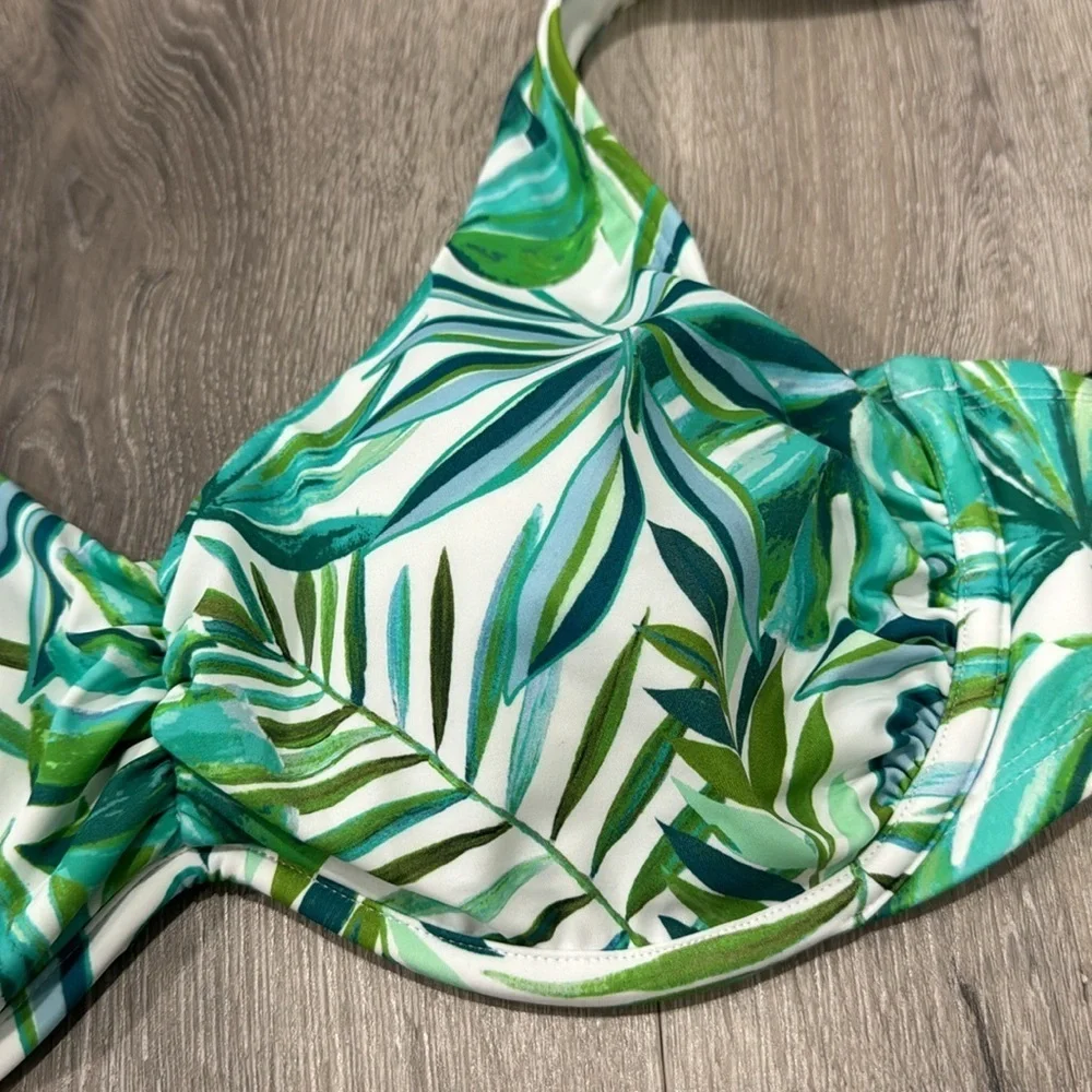 Women's Underwire Bra Bikini Bathing Suit Swim Top Shade & Shore Leaf Print 36DD